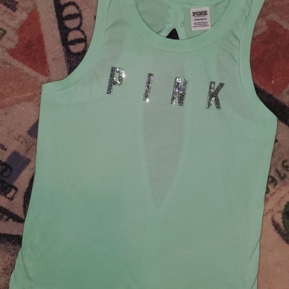 VS PINK Minty blingy tank top cut out in back - Picture 3 of 16